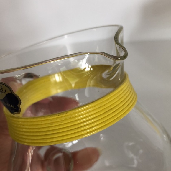 Vintage Rubel Crystal Retro Sugar Creamer Yellow Banding Trim And Wood Beads - Picture 7 of 15